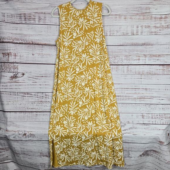 Garnet Hill Midi Dress Sz L Yellow Floral Sleeveless Tencel Spandex Flowy Slits - Picture 2 of 13